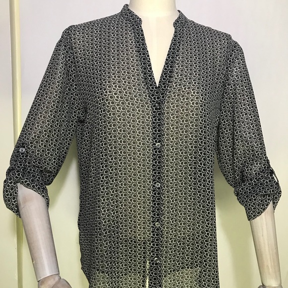 Ann Taylor Circle Print Chiffon Button Down Blouse - Picture 5 of 8